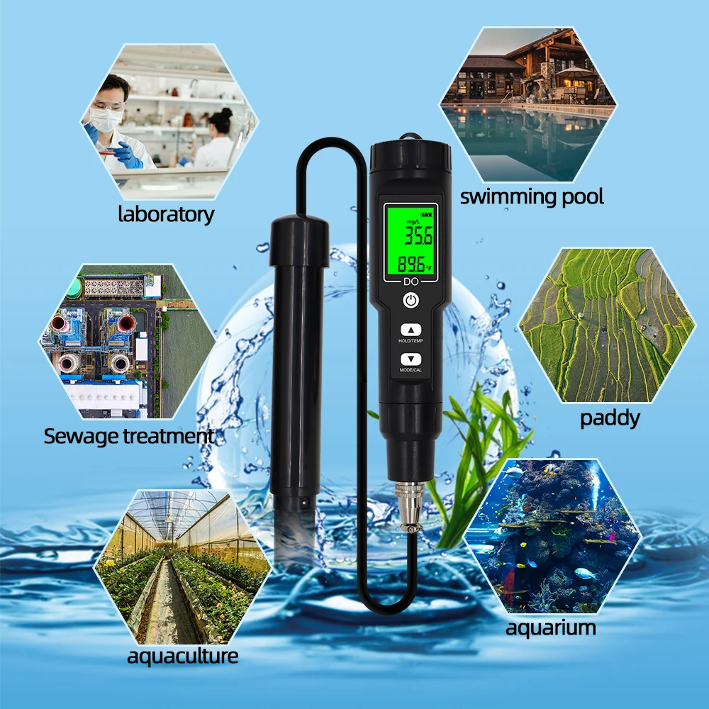 Digital Dissolved Oxygen Meter 0.0-40.0 Mg/L Waterproof ATC 0.0-300.0% DO Tester DO9100 Water Quality Oxygen Detector