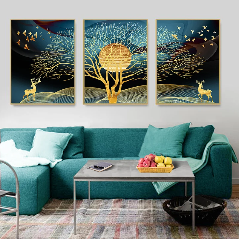 

GATYZTORY 3PC Painting By Number Golden Tree Landscape Diy Drawing Canvas Handpainted Pictures By Number Deer Home Decor