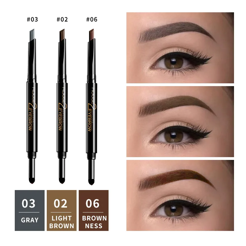 Matita per sopracciglia automatica a doppia estremità ILISYA Waterproof Natural Long Lasting Brown Pigments ruotabile Eye Tattoo Pen Cosmetic