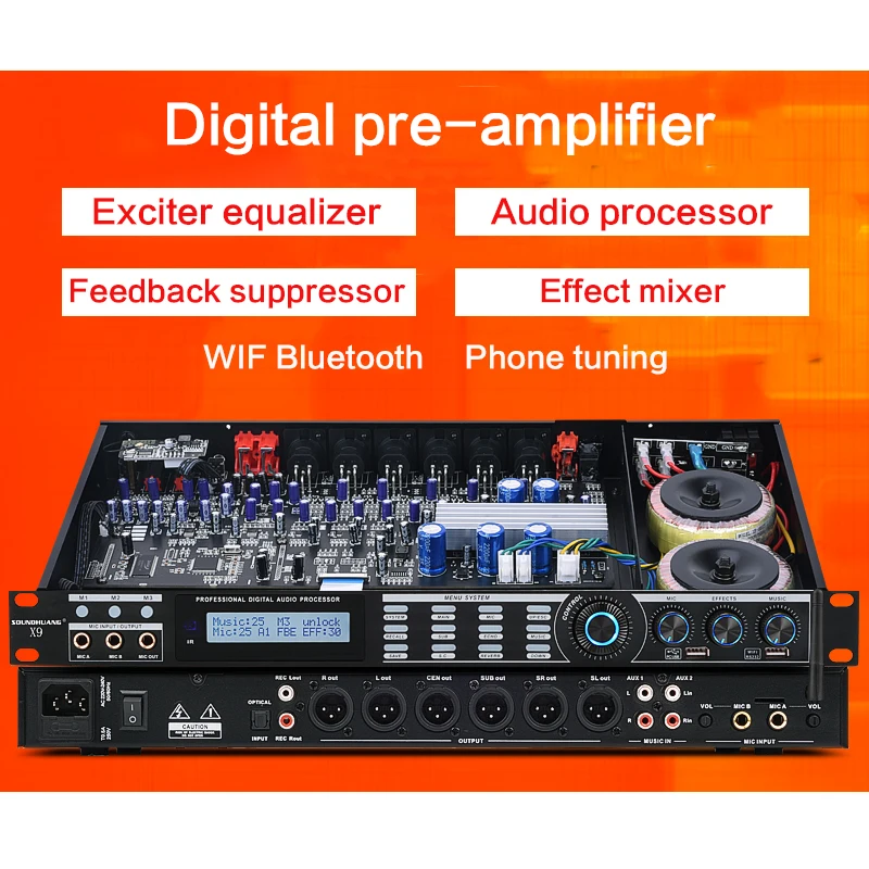 Digital Audio Processor Pre-stage Reverb Effector X9 Professional Microphone Anti-howling Equalization Ktv Stage Bluetooth Mixer