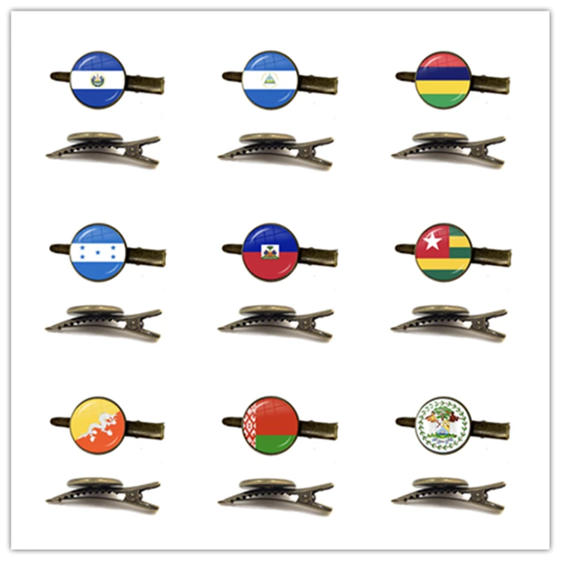 Sardova,Nicaragua,Mauritius,Honduras,Haiti,Togo,Bhutan, Belarus, Belize National Flag 16mm Glass Cabochon Tie Clip For Gift