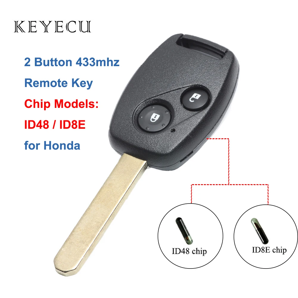 

Keyecu 2 Buttons Remote Key Fob 433MHz ID48/ ID8E Chip Car Key for Honda Jazz Civic HRV FRV Stream CR-V 2002 2003 2004 2005 Euro