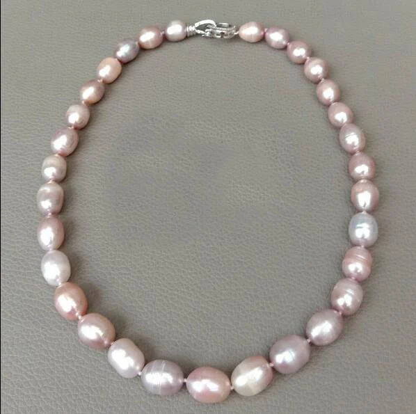 

10mm purple oval rice pearl choker necklace heart clasp freshwater pearl Jewelry 43cm 17inch