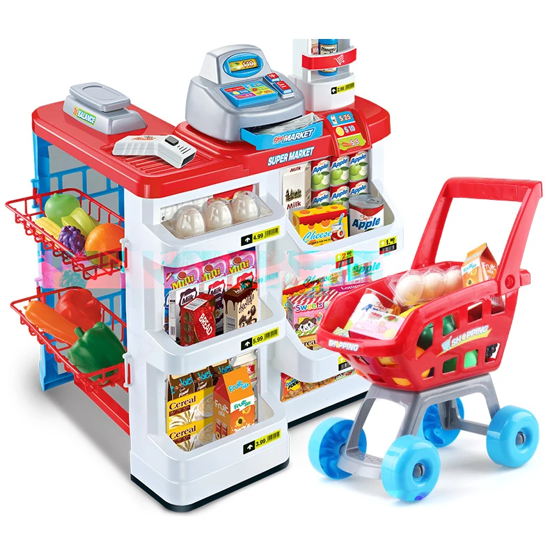 Juego de cocina de gran tamaño para niños, juguete de simulación de plástico de 82cm de altura con luz, carrito de comida de juguete para supermercado, nuevo, D76