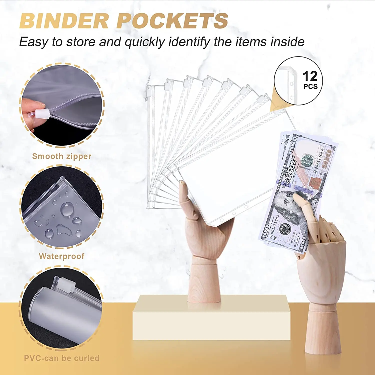 10 Pcs A7 Cash Envelope, 6 Holes Budget Binder Pockets ,Zipper Folders for A7 Size Notebook Binder ,Cash Organizer Money Saving