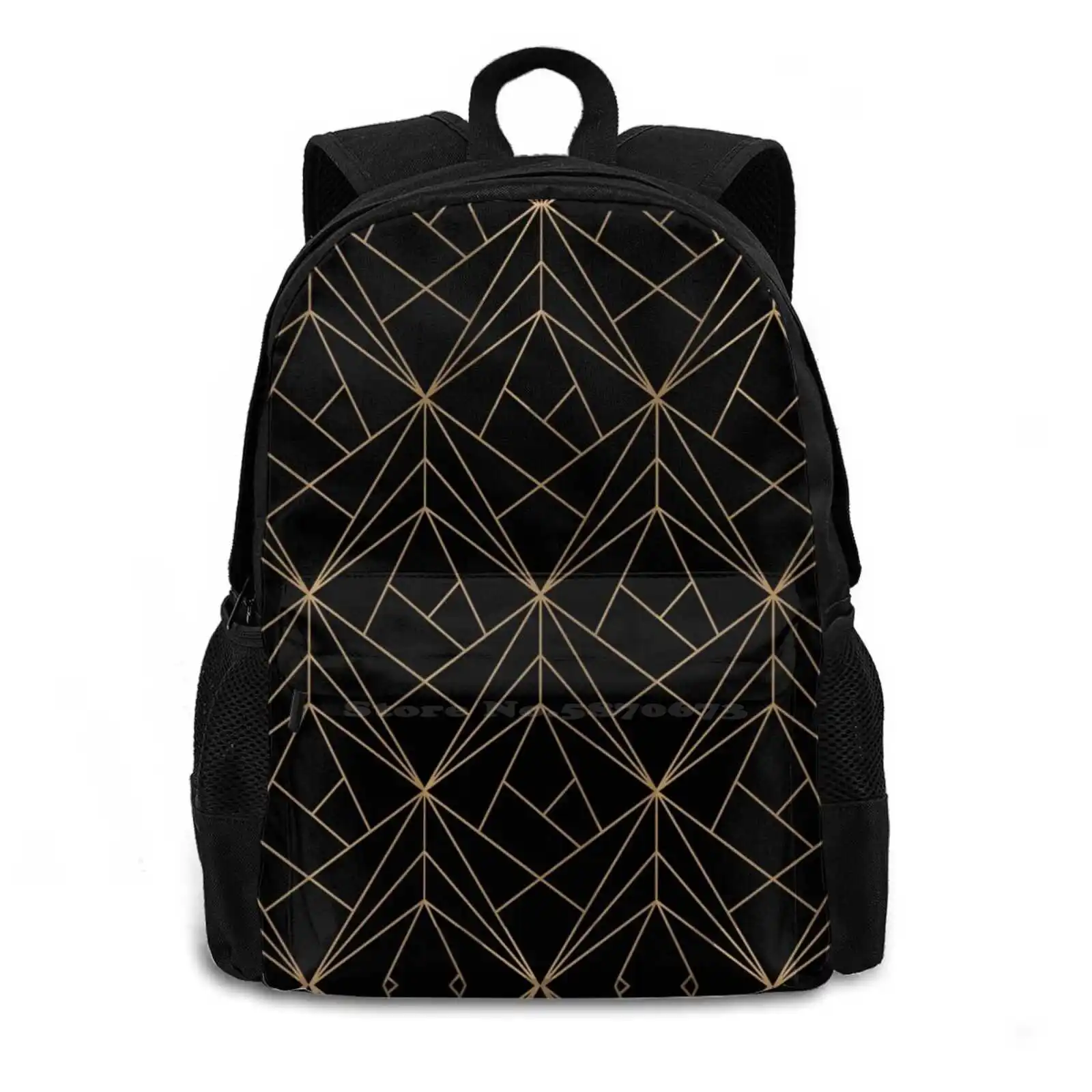 Gold Geometric Pattern Large Capacity School Backpack Laptop Travel Bags Graphic Abstract Lines Mosaic Geometric Geometric Gold