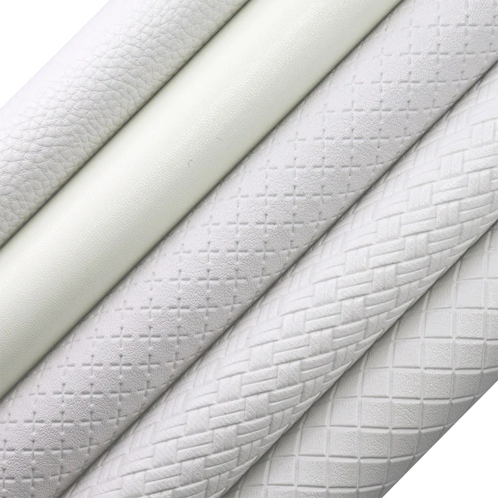 White Litchi Weave Diamond Textured Smooth Soft Faux Synthetic Leather Fabric For Wedding Decoration DIY Craft H0624