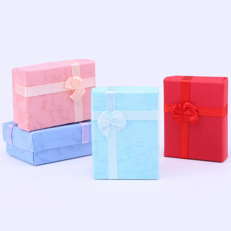 Caja de regalo de papel con lazo para mujer, cajas de cartón para joyería, anillo, collar, pendientes, embalaje de joyería, esponja blanca, 20 Uds.