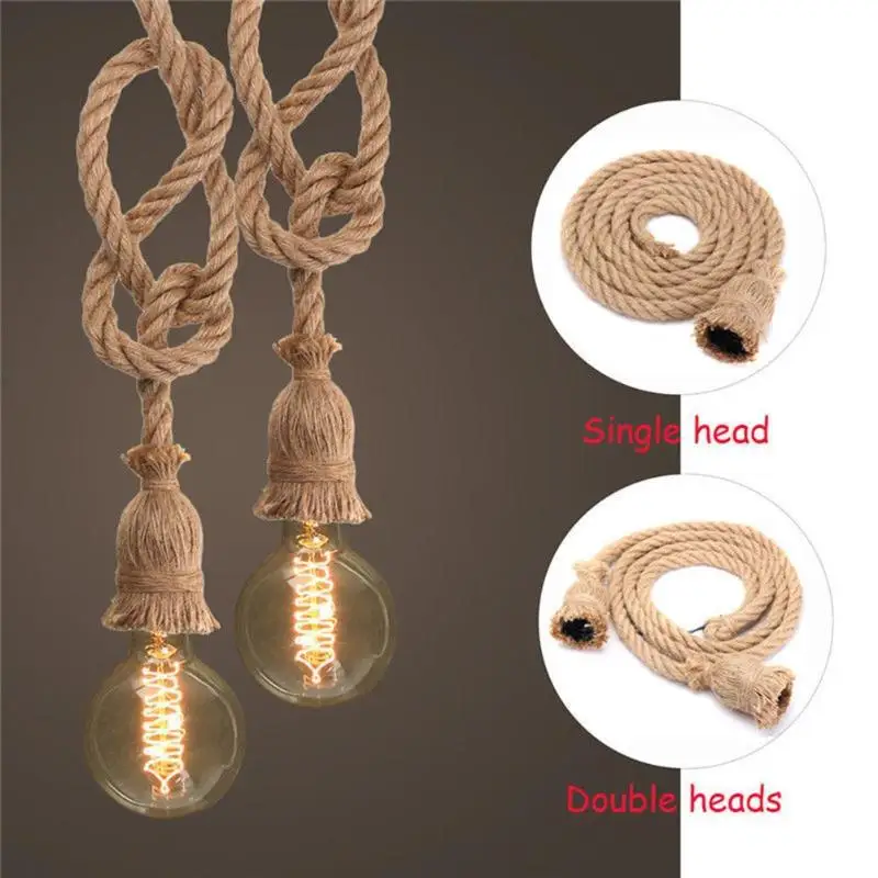 Vintage Hemp Rope Electric Wire Cord for DIY E27 Edison Bulb Pendant Light Double/Single Head Decorative Chandelier