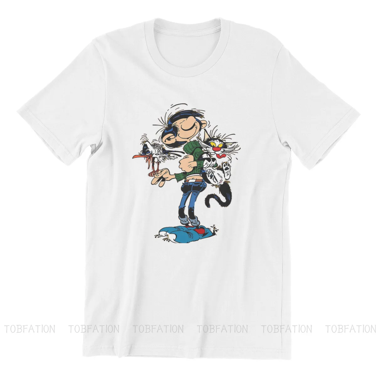 Gaston Lagaffe Comics 100% Cotton TShirts The Twins of Gambler Personalize Homme T Shirt Funny Clothing Size S-6XL