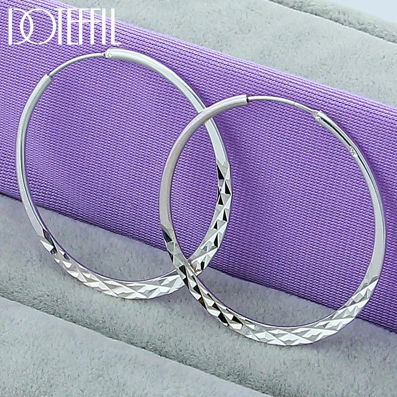 

DOTEFFIL 925 Sterling Silver Round 40/45/50mm Hoop Earring For Woman Luxury Fashion Charm Jewelry