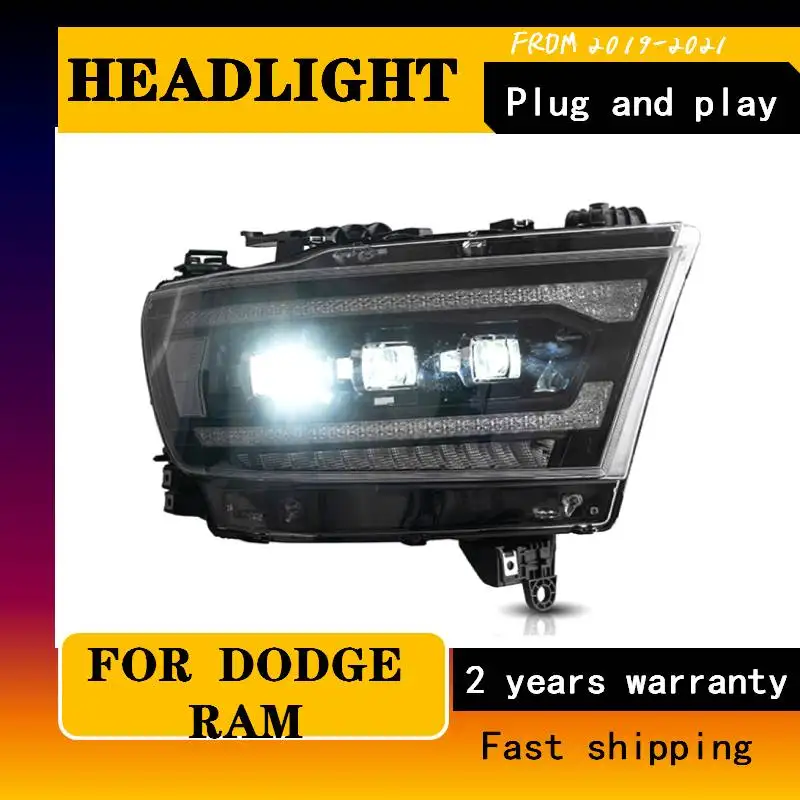 รถจัดแต่งทรงผมโคมไฟสำหรับ Dodge Ram ไฟหน้า2019-2021 Ram 1500 LED ไฟหน้า LED เลนส์แบบไดนามิกไฟเลี้ยวอุปกรณ์เสริมอัตโนมัติ