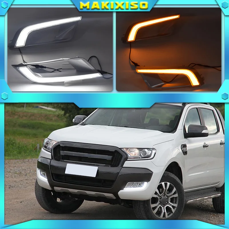 

2PCS For Ford Ranger Wildtrak 2015 2016 2017 2018 LED DRL Daytime Running Light Daylight Fog Head yellow turn Lamp