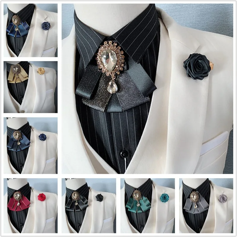 

Retro Men or Women Wedding Clip On Neck Bow Tie Ribbon Rhinestone Necktie Brooch ZJM9336