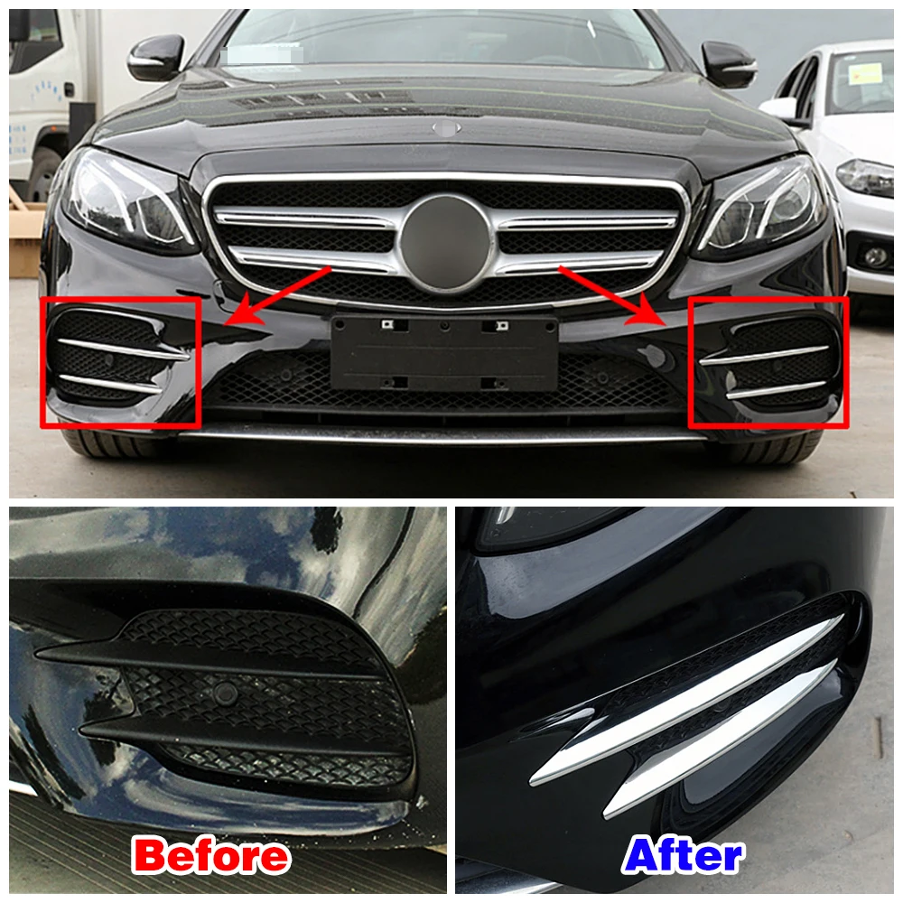 For Mercedes Benz E Class W213 AMG 2016-2019 Carbon Fiber Color Exterior Part Modify Front Fog Light Foglight Grille Frame Trim
