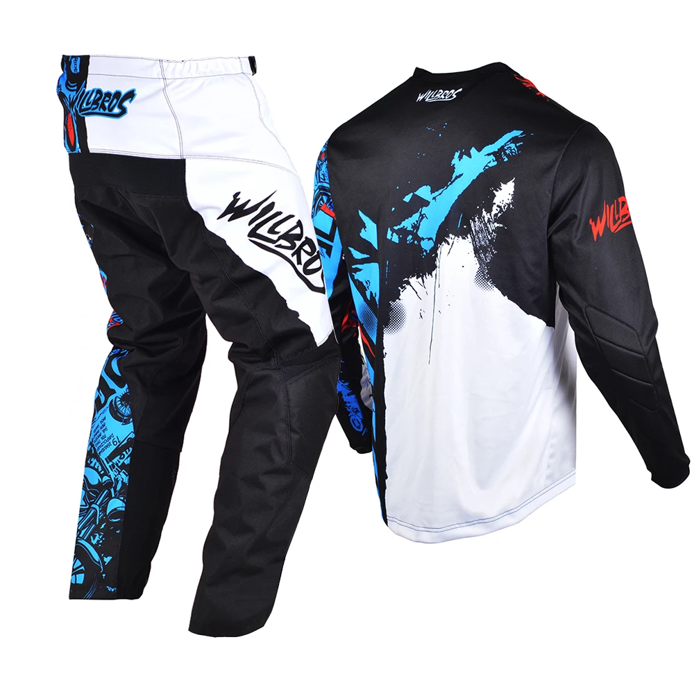 Willbros Black/Blue Motocross Dirt Bike Offroad MX Jersey Pants Combo Riding Gear Set Plus Size