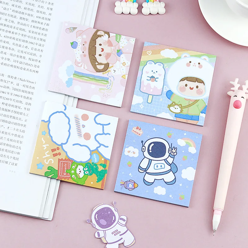 80 sheets Creative Cartoon Cute Astronaut Strawberry  Bear Memo Note Memo Pad Sticky Note  Student Stationery Prizes