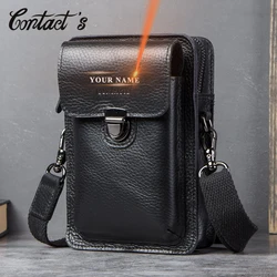 Contact's Genuine Leather Waist Packs Men Phone Bags with Passport Holder Messenger Shoulder Bag for Man Travel Belt Bag Small