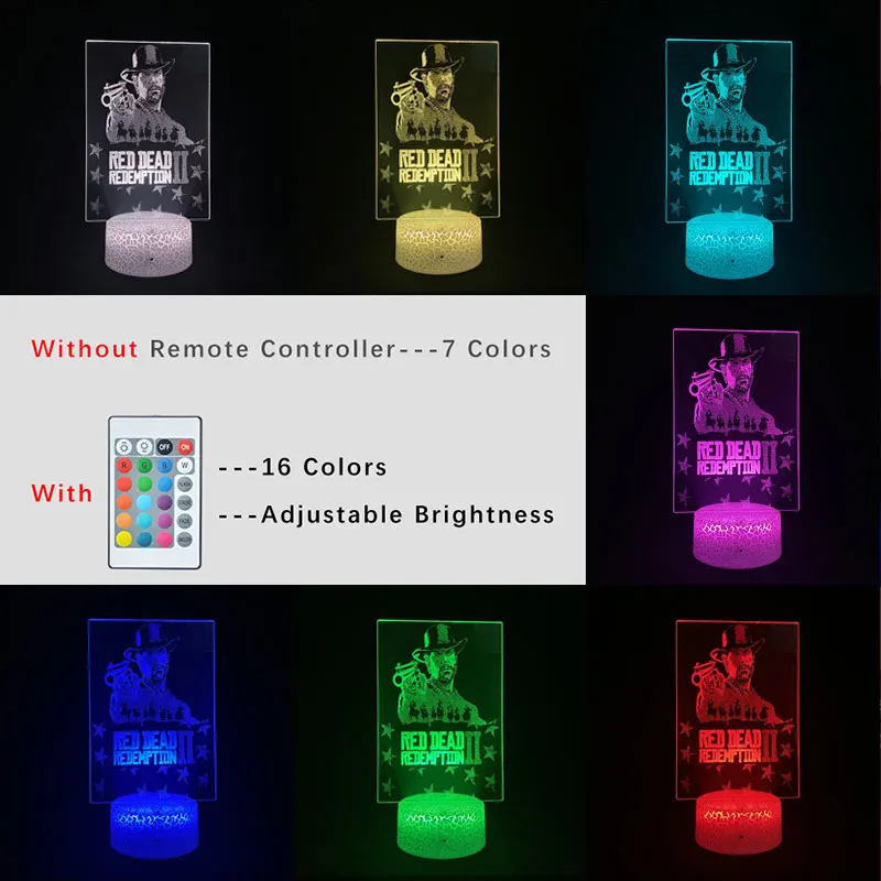 Red Dead Redemption 2 Game Figure Arthur Morgan 3D Picture Lava Lamp Battery Touch Night Light RGB Bedroom Table Desk Decoration