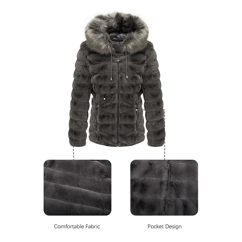 Giolshon donna inverno Double Sided piumino con cappuccio collo staccabile in pelliccia sintetica giacca di pelliccia femminile calda piumino antivento