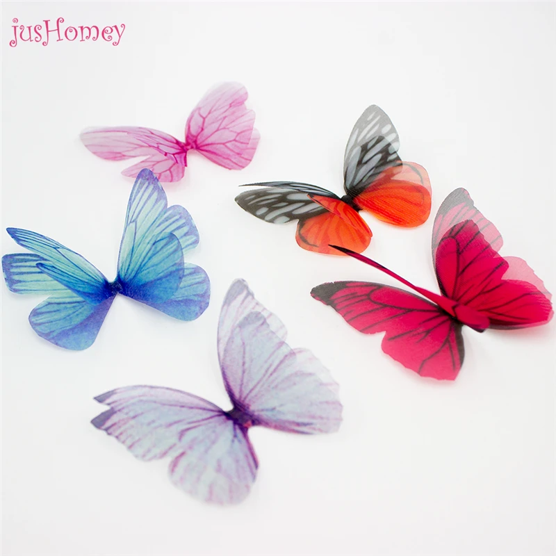 50PCS 60mm Double-layer Organza Butterflies Craft Chiffon Butterflies Bridal Hair Accessory, Wedding Decoration, Embellishment