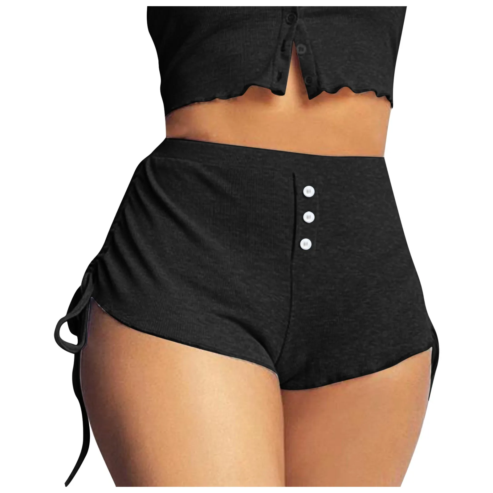 

Black White Sexy High Waist Ribber Shorts Women Fashion Summer Beach booty shorts Casual Solid Side Drawstring Short Femme Été