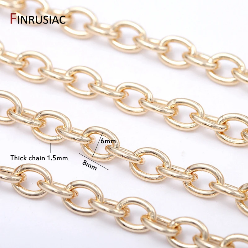 14K Real Gold Plated Brass Metal Thick 1.5mm Round Cuban Chain For Jewelry Making DIY Necklace Bracelet Chains Findings