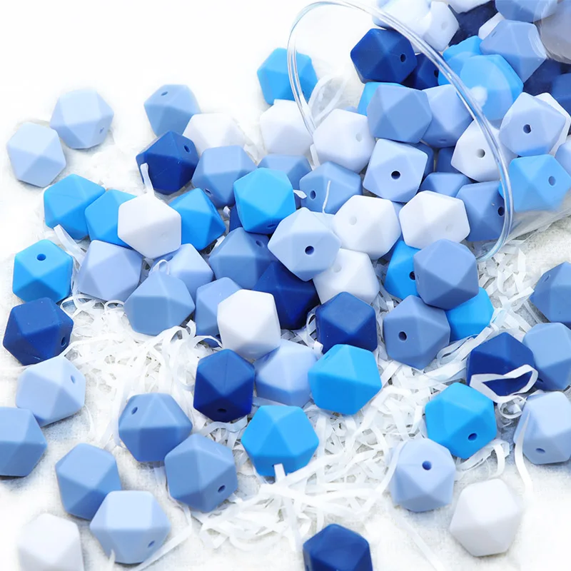 Joepada 10 pieces 14mm Hexagon Silicone Beads Teething Baby Teether Baby DIY Toy Baby shower Gift Necklace Pacifier Chain