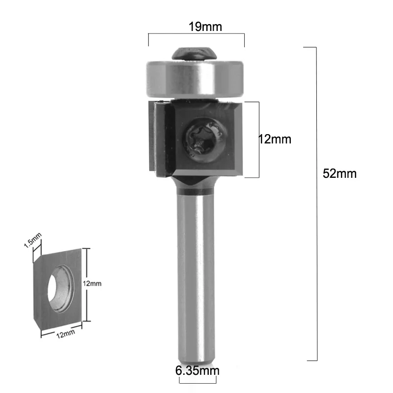 1 pc Insert Style Solid Carbide Flush Trim 3/4 Dia x 12mm (15/32) x 1/4 Router Bit Milling Cutter for Wood Working Spolidboard