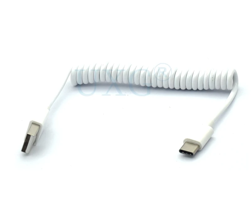 Cable de resorte en espiral USB tipo C para Samsung Galaxy S10, S9, S8 Plus, USB-C de carga rápida, Cable de cargador de extensión retráctil