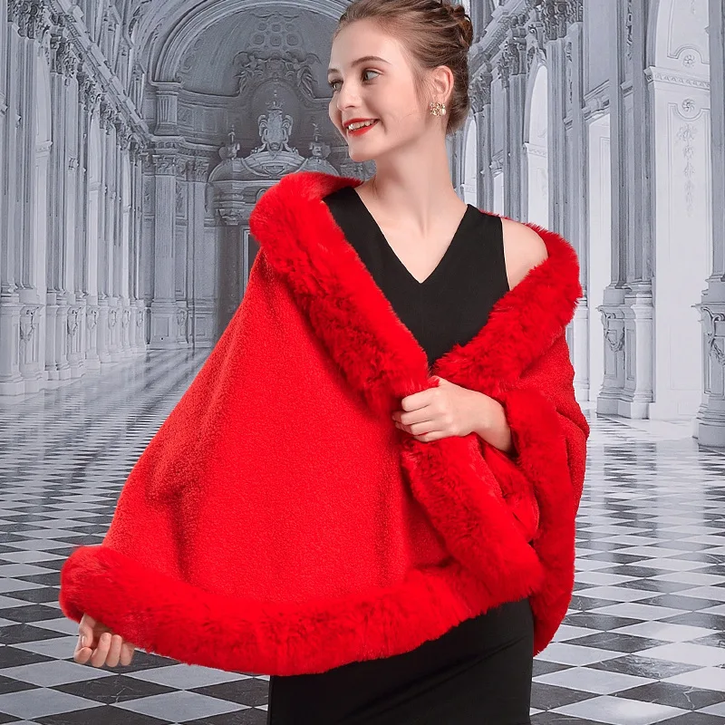 Grand Pendule en Velours Granulaire pour Femme, Streetwear en Fausse Fourrure de Lapin, Cape de Cou, Optique d'Hiver, Poncho Chaud, Manteau Châle, 8 Couleurs