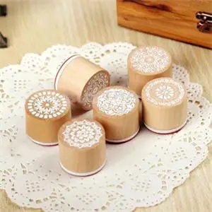 DIY 6pcs/SET Assorted Retro Vintage Floral Flower Pattern Round Wooden Rubber Stamp ScrapbookAA