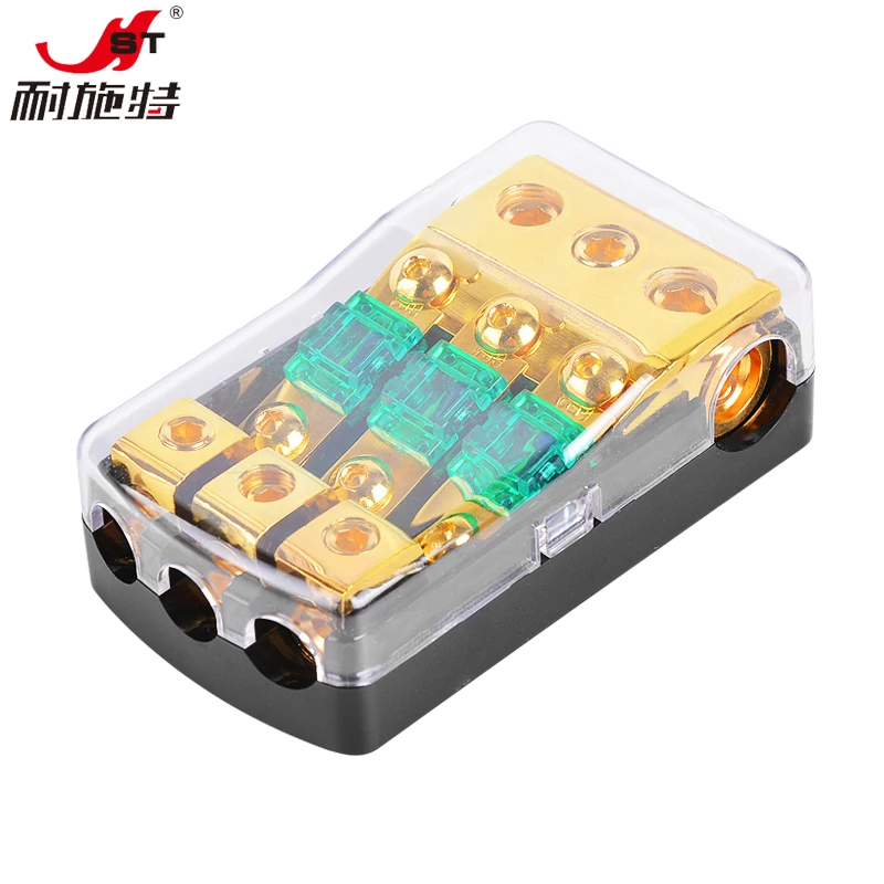 Universal 12V 30A~100A 1 In 3 Ways Car Fuse Box Holder Gold Plated Car Sound Safety Seat for Auto Boat Vehicle Audio