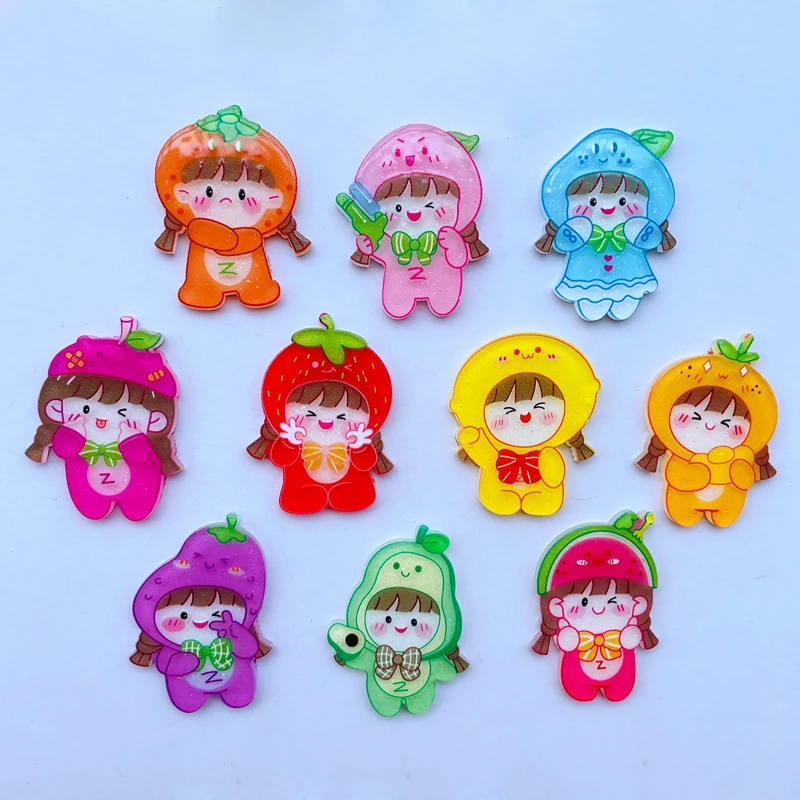 

10/20 Pieces Of New Kawaii Cartoon Fruit Girl Series Acrylic Flat DIY Crafts Scrapbook Hair Bow Center Ornament Accessories B61
