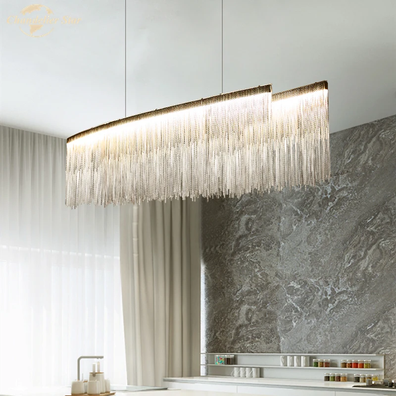 

Postmodern LED Pendant Lights Luxury Rectangle Tassel Indoor Lamp for Living Room Bedroom Dining Room Kitchen Villa