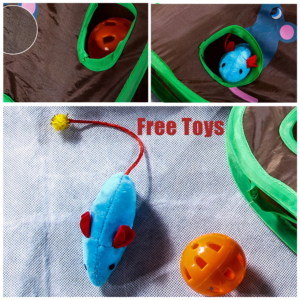 Pieghevole Cat Tunnel Tube Kitten gioca tenda Pet Cat topi caccia giocattoli Kitty Intelligence sviluppa giocattoli con campanelli per topi 9 fori