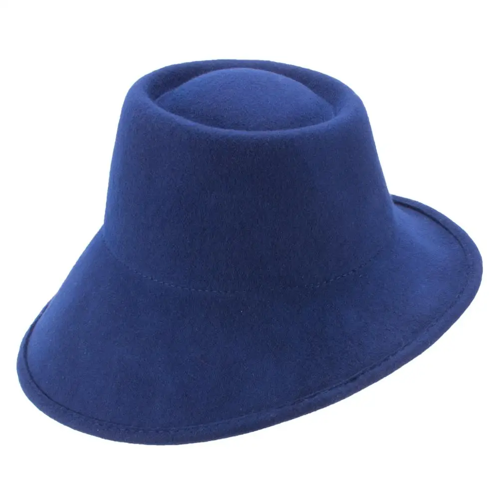 Lawliet 100% Wool Felt Winter Hats for Women Wide Brim Fedora Special Tilt Asymmetrical Brim Wedding Church Hat T289