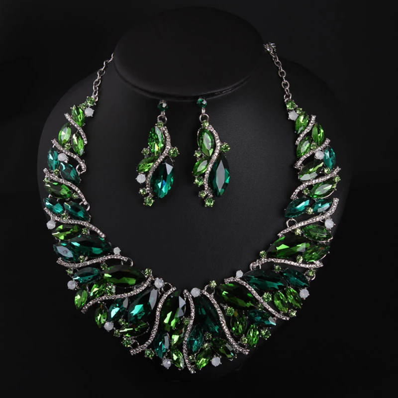 Fashion Jewelry Set Large Necklace Earrings Maxi Women Pendent Fashion Collares Choker Statement F1224 with Rhinestones