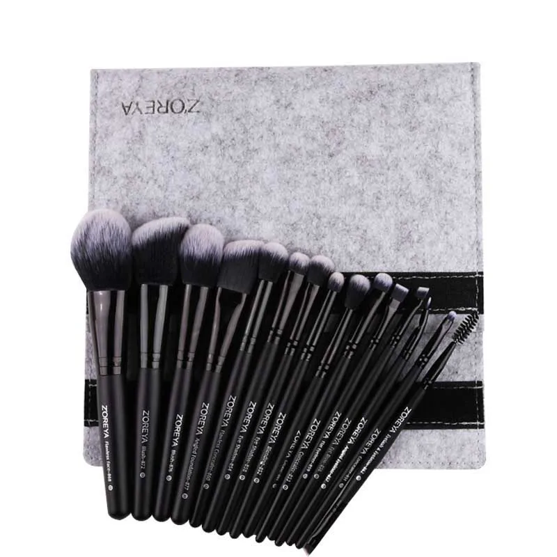 ZOREYA 15pcs Makeup Brushes Set Woode Foundation Blush Natural Soft Eyeshadow Professional Cosmetic Brush Make Up Eyelash Tools