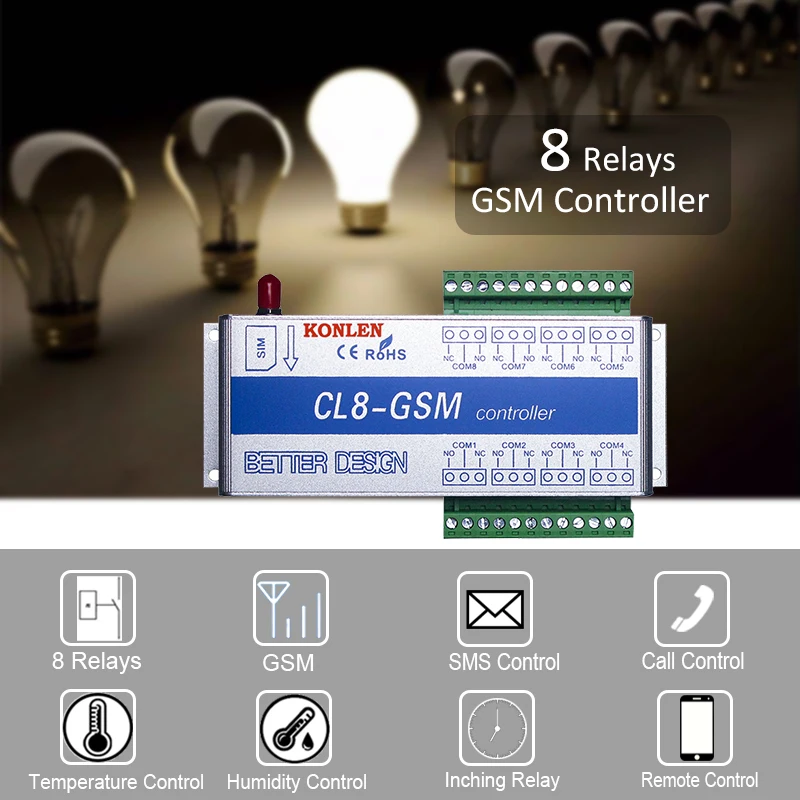 8 Relay GSM Controller Smart Home Appliance CL8-GSM Power Switch Remote Control SMS Temperature Sensor Door Gate Lock Opener