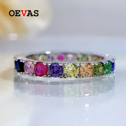 OEVAS 100% 925 Sterling Silver Round Colorful High Carbon Diamond Rings For Women Sparkling Wedding Party Fine Jewelry Wholesale
