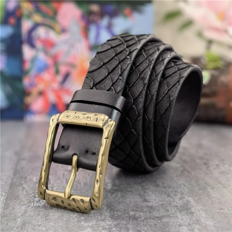 

Hand Carving Luxury Double-Sided Use Leather Belt Men Ceinture Homme Thick Genuine Leather Belt Men Retro Brass Buckle MBT0606