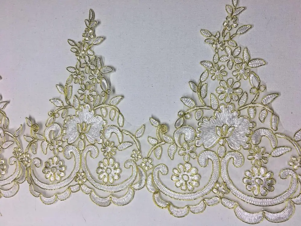 Delicate 1Yard Gold Cording Fabric Flower Venise Venice Mesh Lace Trim Applique Sewing Craft For Bride Wedding Dresses 23cm