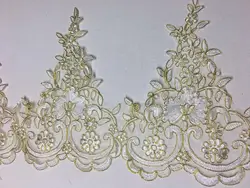 Delicate 1Yard Gold Cording Fabric Flower Venise Venice Mesh Lace Trim Applique Sewing Craft For Bride Wedding Dresses 23cm