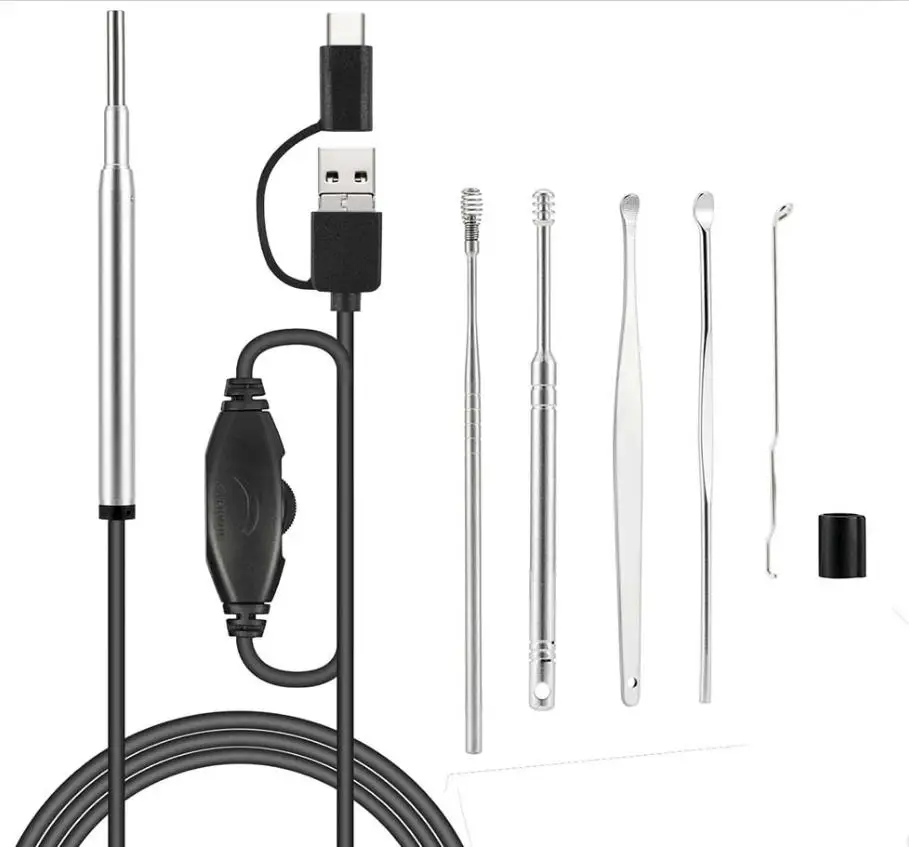 3.9mm Otoscope Ear Inspection Camera Video 3 in 1 USB Visual Ear Cleaning Endoscope 720P Medical Camera for Android Phone PC