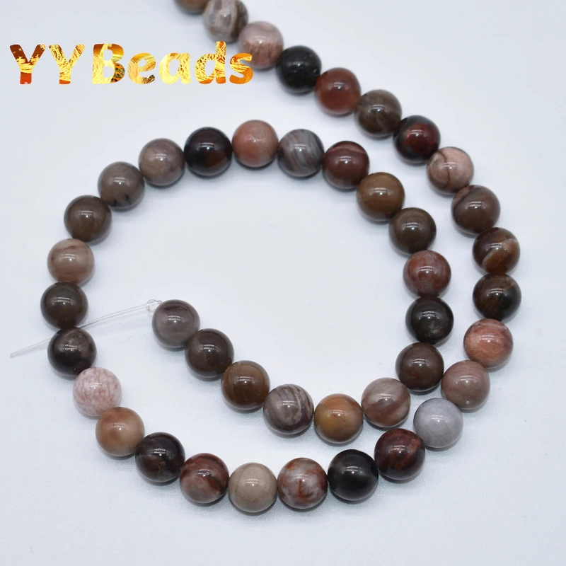 AAA+ Natural Wooden Petrified Jades Stone Gem Beads Round Loose Charm Beads For Jewelry Making Bracelets 15\