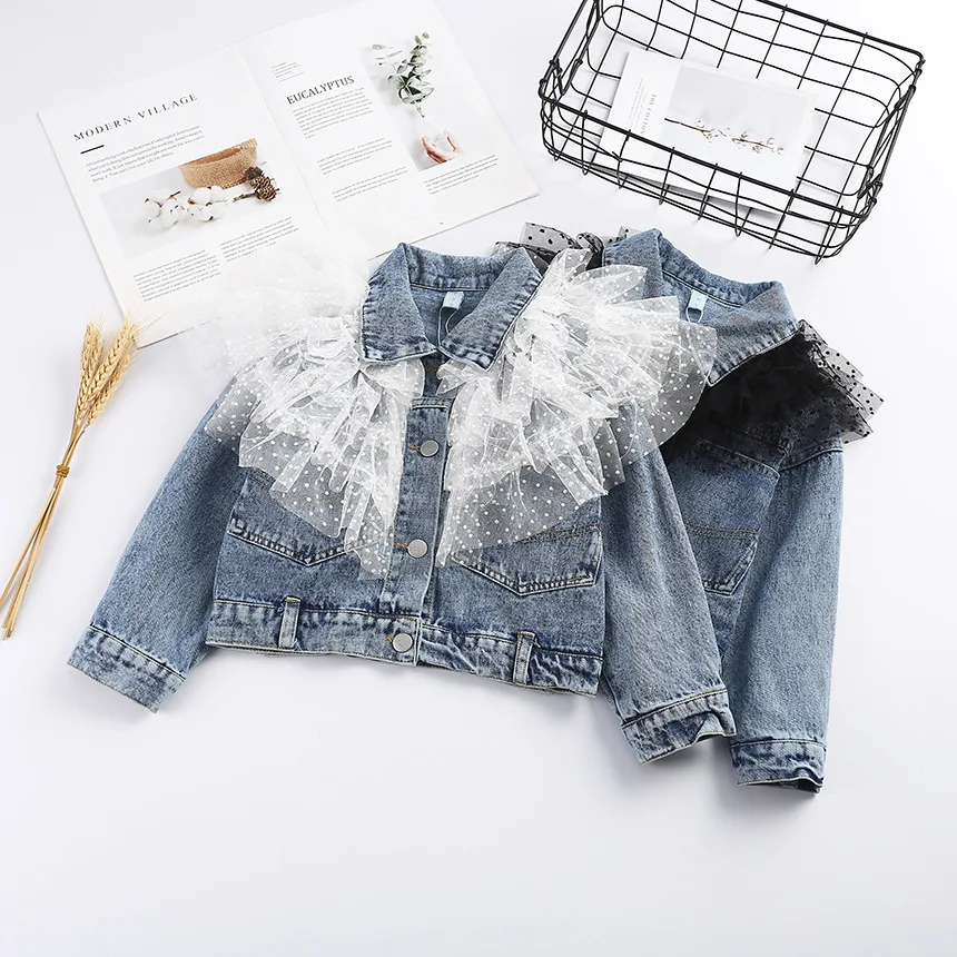 2004 New Children\'s  Autumn Winter Girls lace Coat Long-Sleeved Denim jacket Baby\'s Top Children\'s Clothing