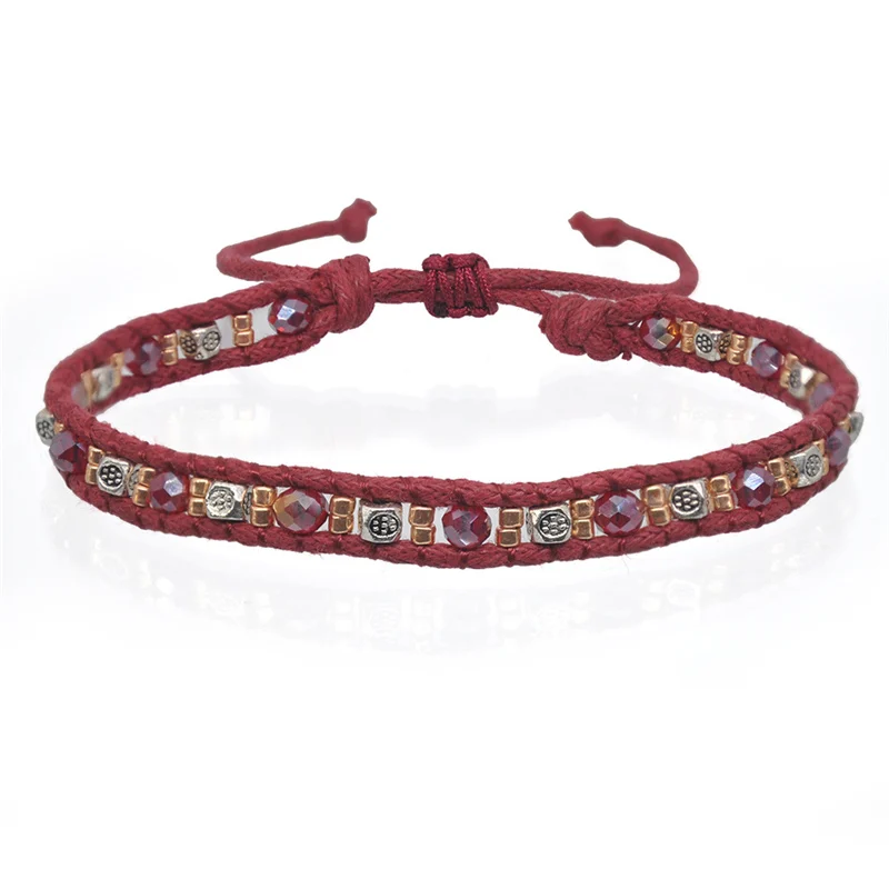 ORZTOON Vintage Boho Ethnic Colorful Beads Exotic Bracelets for Women Double-strand Rope Handmade Bracelet Trendy Female Jewelry