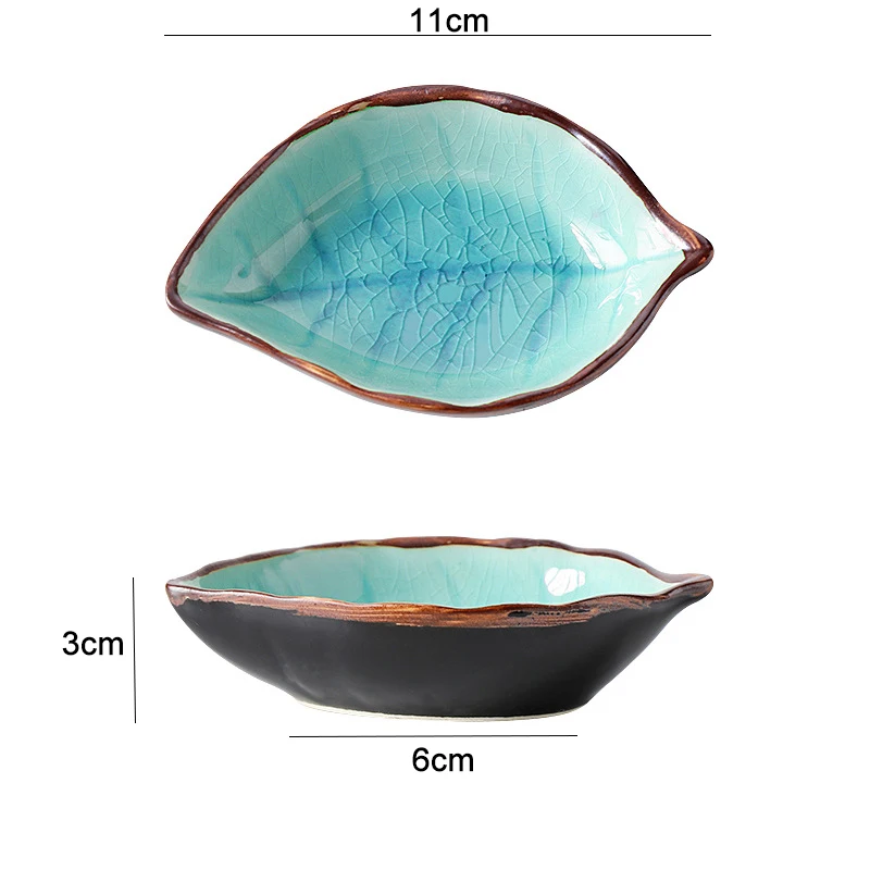 Kitchen Bowl Sauce Boats Dish Creative Ice Crack Glaze Leaf Ceramic Seasoning Soy Sauce Vinegar Small Plates Leaf Shape Saucer