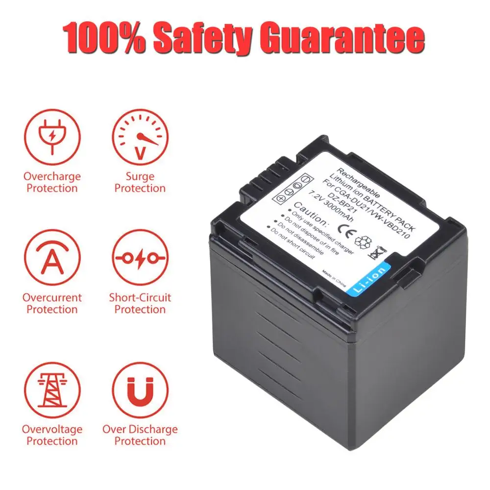 Batmax 3000mAh CGA-DU21 VW-VBD210 Battery for Panasonic CGR-DU06 DU07 NV-GS10 CGA-DU12 CGA-DU14 CGA-DU21 GS100K GS17E PV-GS65